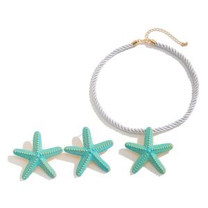 Starfish Turquoise Miami Gold Necklace and Earrings Set